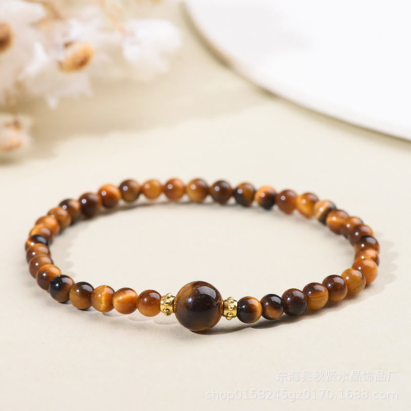 Buddha Stones Armband met kralen van tijgeroog en zwarte obsidiaan, symbool voor moed. - Tijgeroog - 4 mm - image 0