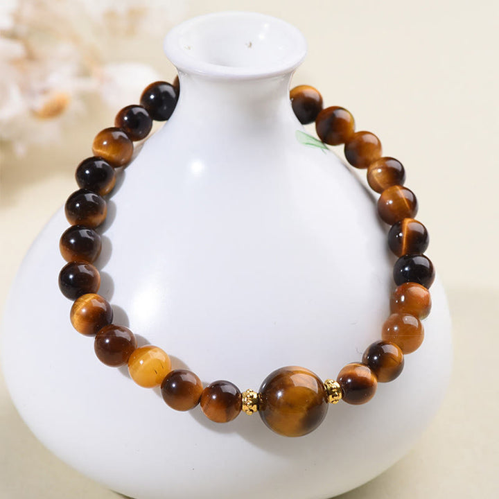 Buddha Stones Armband met kralen van tijgeroog en zwarte obsidiaan, symbool voor moed. - image 2