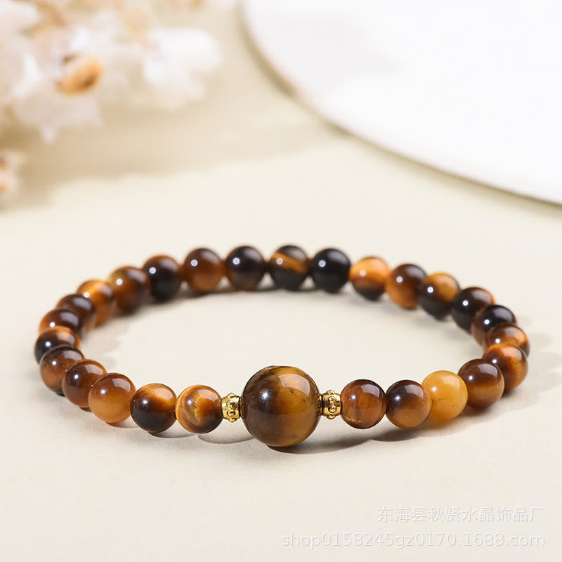 Buddha Stones Armband met kralen van tijgeroog en zwarte obsidiaan, symbool voor moed. - Tijgeroog - 6 mm - image 1