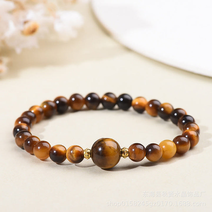Buddha Stones Armband met kralen van tijgeroog en zwarte obsidiaan, symbool voor moed. - Tijgeroog - 6 mm - image 1