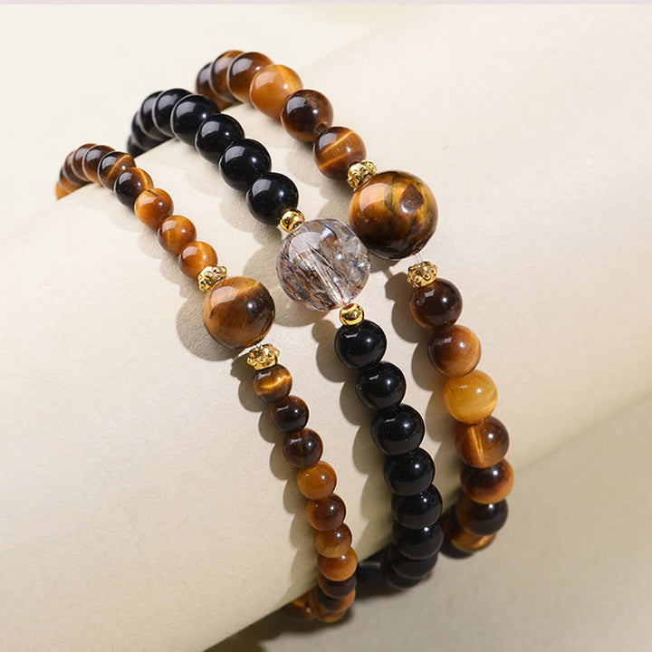Buddha Stones Armband met kralen van tijgeroog en zwarte obsidiaan, symbool voor moed. - image 9