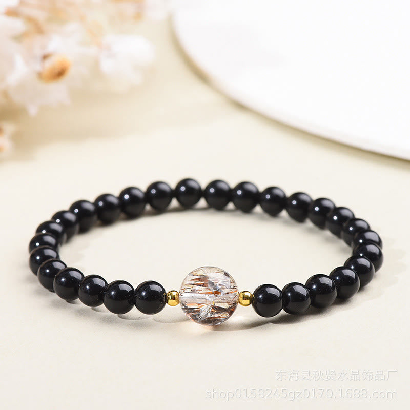 Buddha Stones Armband met kralen van tijgeroog en zwarte obsidiaan, symbool voor moed. - Zwarte obsidiaan - 6 mm - image 6