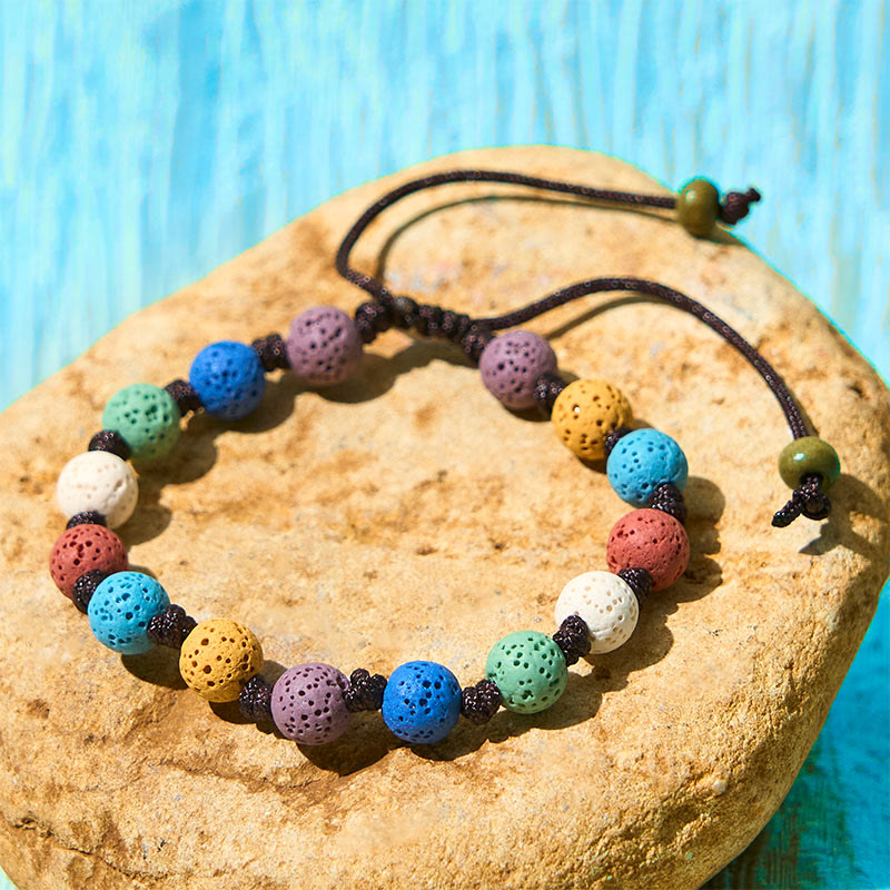 Buddha Stones Kleurrijke lavasteen Armband - Kleurrijke kralen (Polsomtrek: 15-22 cm) - image 0