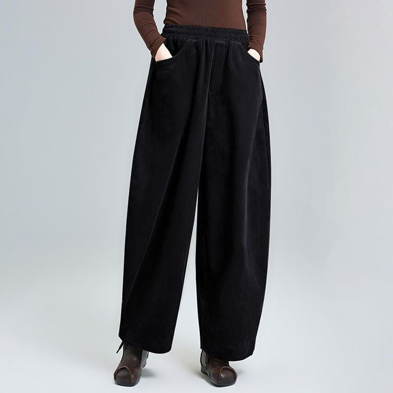 Buddha Stones Effen, enkellange corduroy broek voor dames met Zakken , geschikt voor de herfst. - Zwart - US8-10，UK/AU12-14，EU40-42 (2XL) - image 0