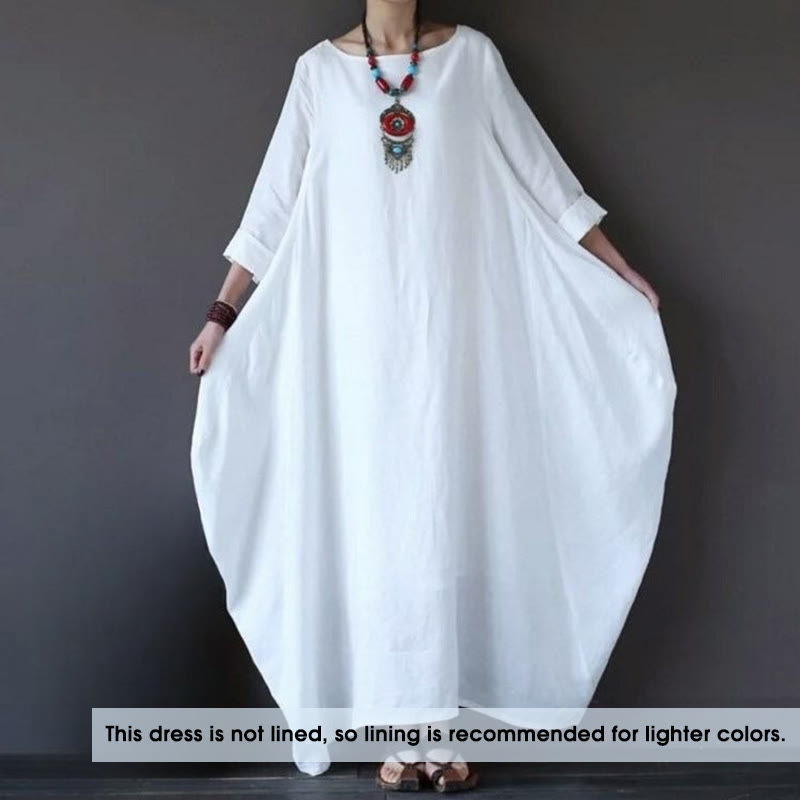 Buddha Stones Maxi jurk voor dames met driekwartmouwen in effen kleur - image 1