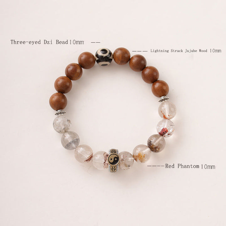 Buddha Stones Blikseminslag Houten Rode Fantoom Yin Yang Armband - image 2