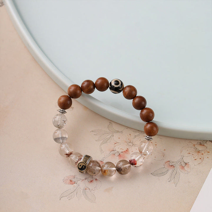 Buddha Stones Blikseminslag Houten Rode Fantoom Yin Yang Armband - Blikseminslag op jujubehout &amp; Rode Fantoom (Polsomtrek: 15-16 cm) - image 0