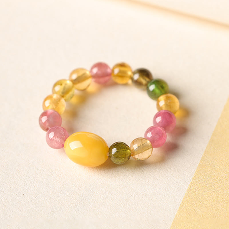 Buddha Stones Natuurlijke toermalijn geluksparel PiXiu amber positieve Ring - image 11