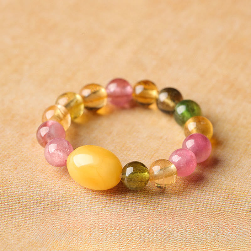 Buddha Stones Natuurlijke toermalijn geluksparel PiXiu amber positieve Ring - image 12