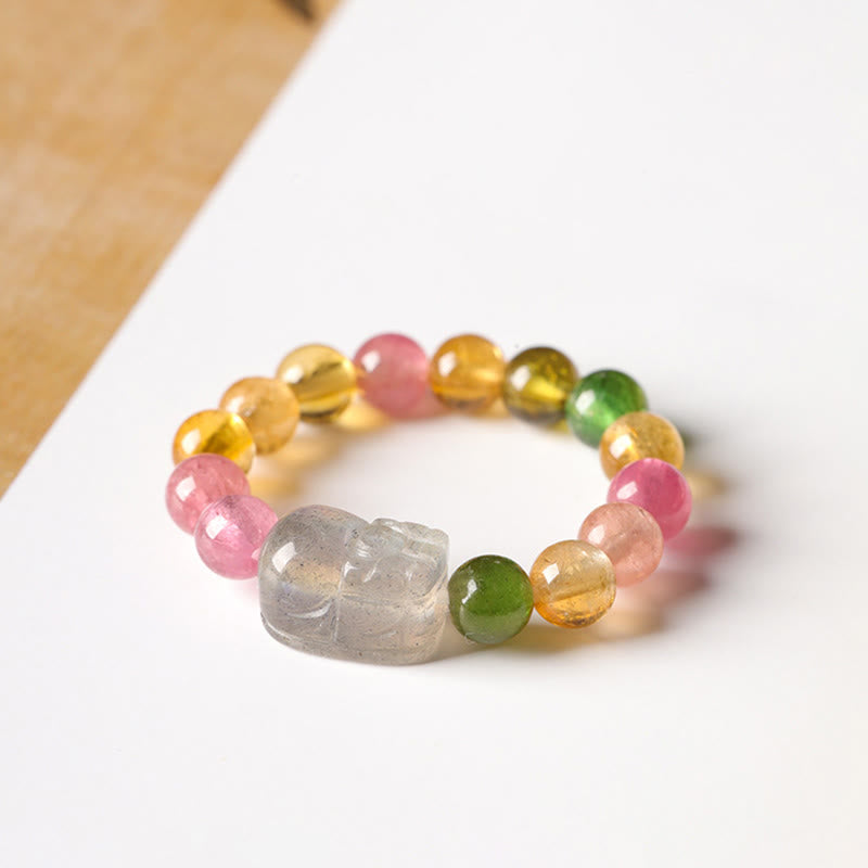 Buddha Stones Natuurlijke toermalijn geluksparel PiXiu amber positieve Ring - image 6