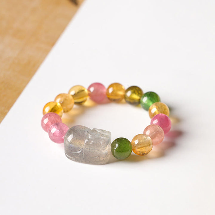 Buddha Stones Natuurlijke toermalijn geluksparel PiXiu amber positieve Ring - image 6