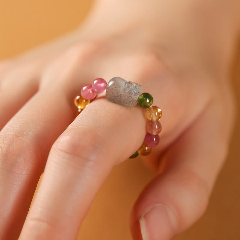 Buddha Stones Natuurlijke toermalijn geluksparel PiXiu amber positieve Ring - image 8