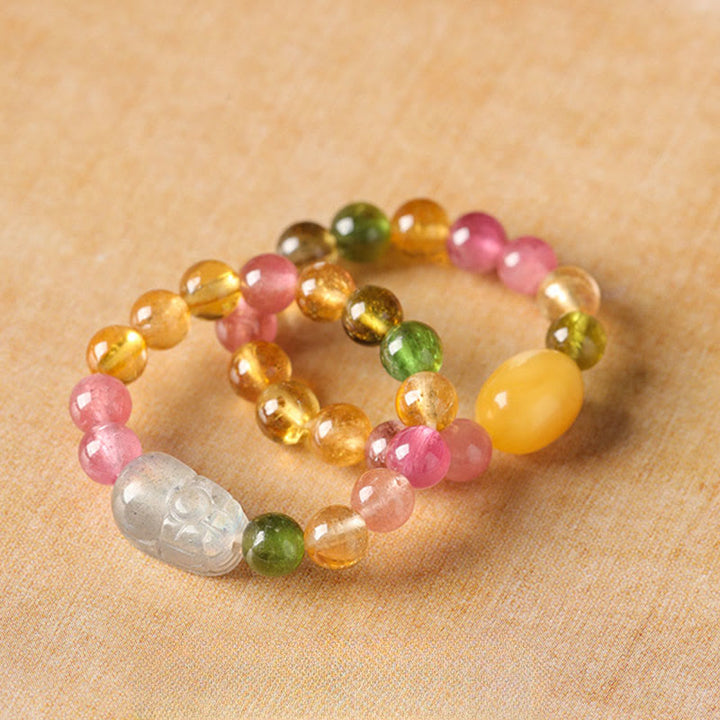 Buddha Stones Natuurlijke toermalijn geluksparel PiXiu amber positieve Ring - image 15