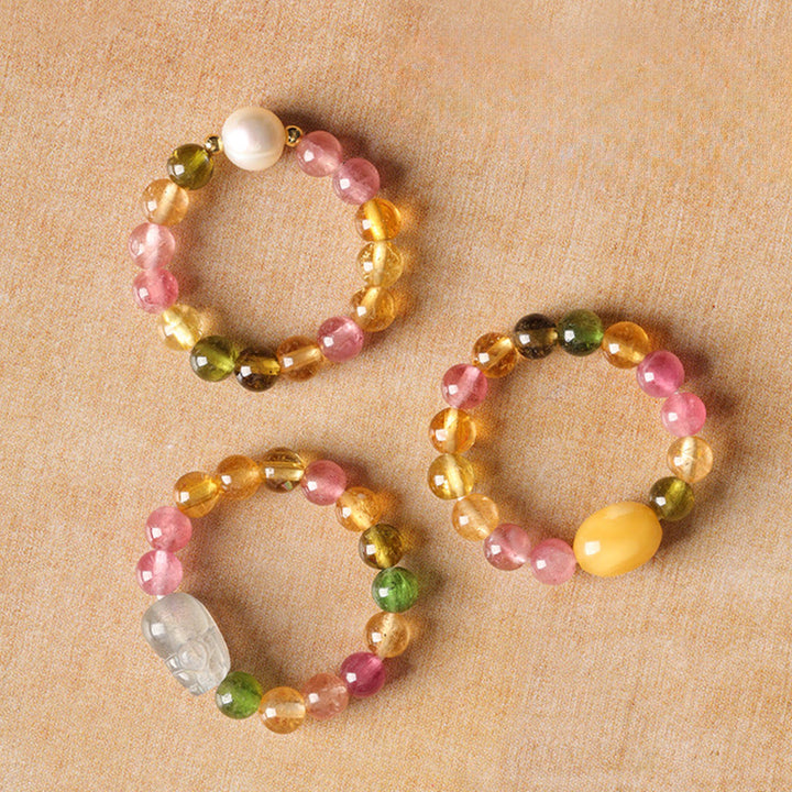 Buddha Stones Natuurlijke toermalijn geluksparel PiXiu amber positieve Ring - image 14