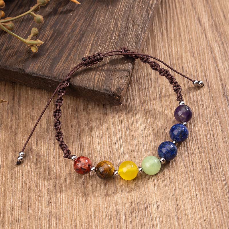 Buddha Stones Natuurlijke armband met diverse kristallen, tijgeroog en amethist, en een touwvormig Armband dat moed uitstraalt. - image 1