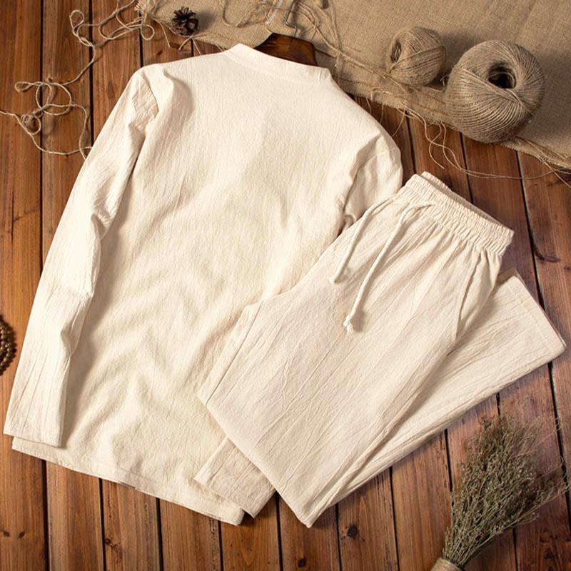 Buddha Stones Effenkleurige top met Lange mouw en broek, herenset - image 1