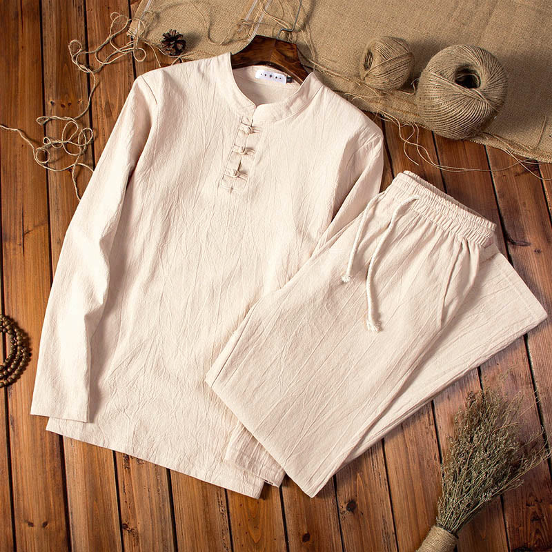 Buddha Stones Effenkleurige top met Lange mouw en broek, herenset - Mocassin - US/UK/AU44, EU54 (5XL) - image 0