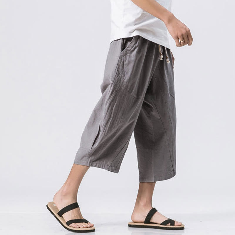 Buddha Stones Zomerse, casual, eenvoudige, effen herenbroek met Zakken , Lengte 7-8. - image 1