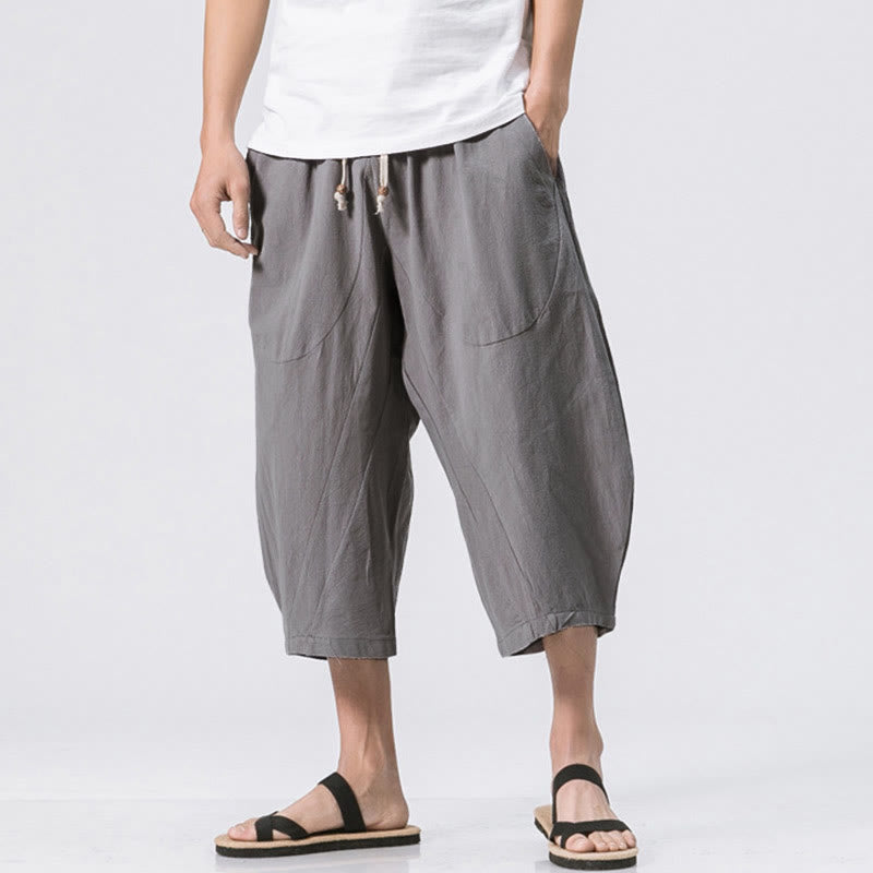 Buddha Stones Zomerse, casual, eenvoudige, effen herenbroek met Zakken , Lengte 7-8. - Lichtgrijs - US/UK/AU46, EU56 (5XL) - image 0