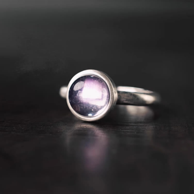 Buddha Stones Verstelbare Ring van natuurlijk 925 sterling zilver met amethist - Stijl B (ongeveer 9* 9mm) - image 0