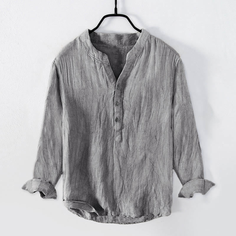 Buddha Stones Effen overhemd met Lange mouw en halve knoopsluiting, katoen-linnen, herenkleding - Grijs - US/UK/AU50, EU60 (5XL) - image 0