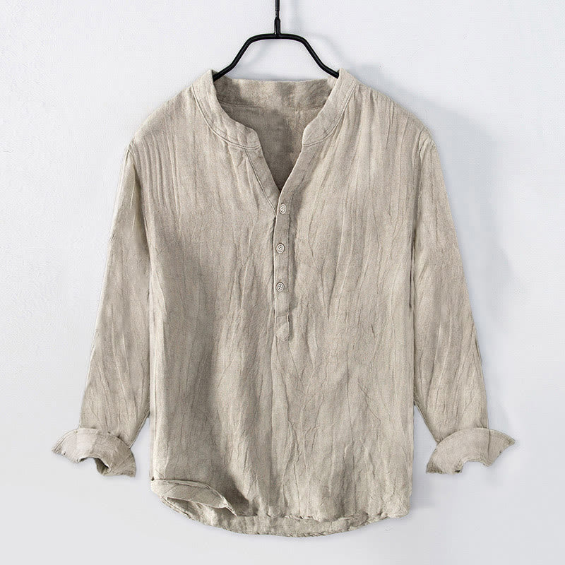 Buddha Stones Effen overhemd met Lange mouw en halve knoopsluiting, katoen-linnen, herenkleding - Linnen - US/UK/AU50, EU60 (5XL) - image 16