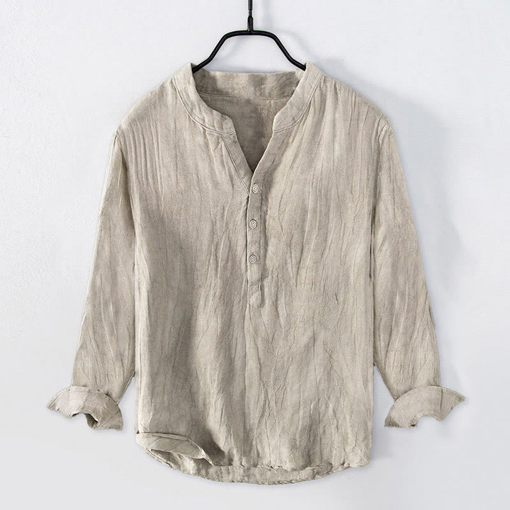 Buddha Stones Effen overhemd met Lange mouw en halve knoopsluiting, katoen-linnen, herenkleding - Linnen - US/UK/AU50, EU60 (5XL) - image 16