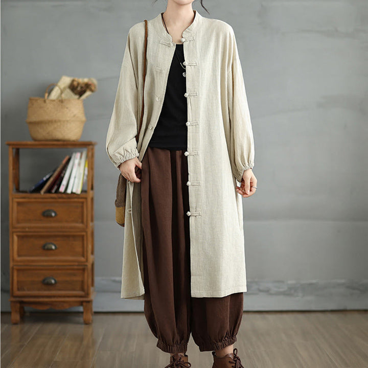 Buddha Stones Casual damesjas met kikkerknopen en Zakken - image 13