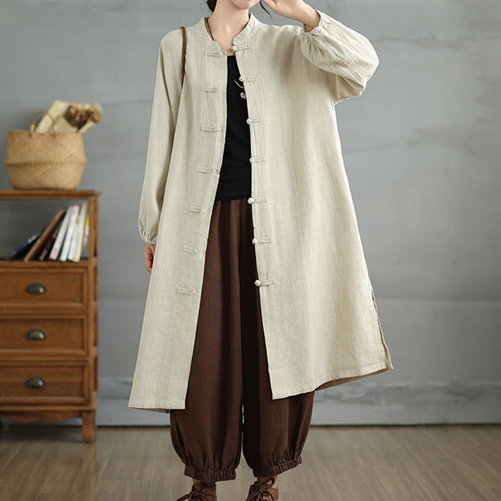 Buddha Stones Casual damesjas met kikkerknopen en Zakken - Beige - US12, UK/AU16, EU44 (2XL) - image 12