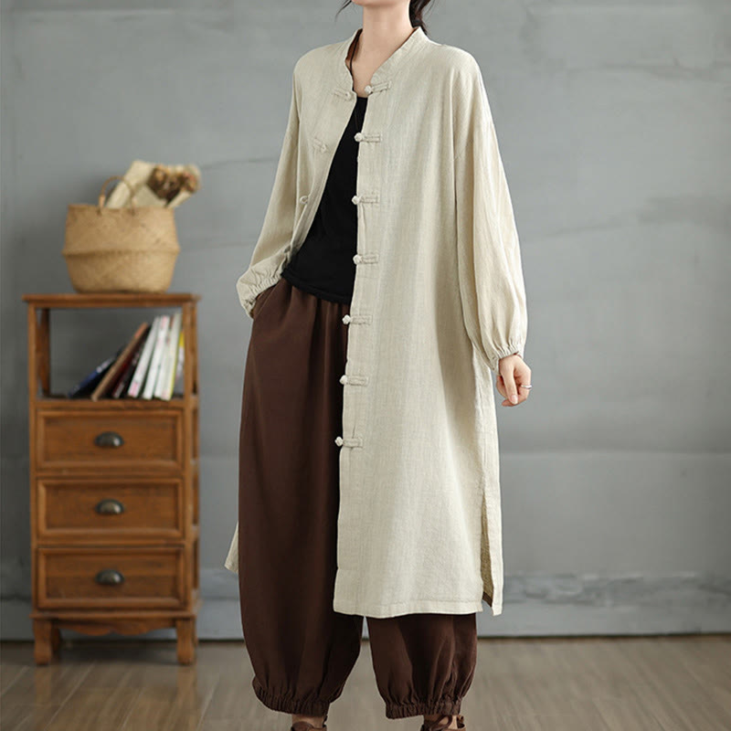 Buddha Stones Casual damesjas met kikkerknopen en Zakken - image 15