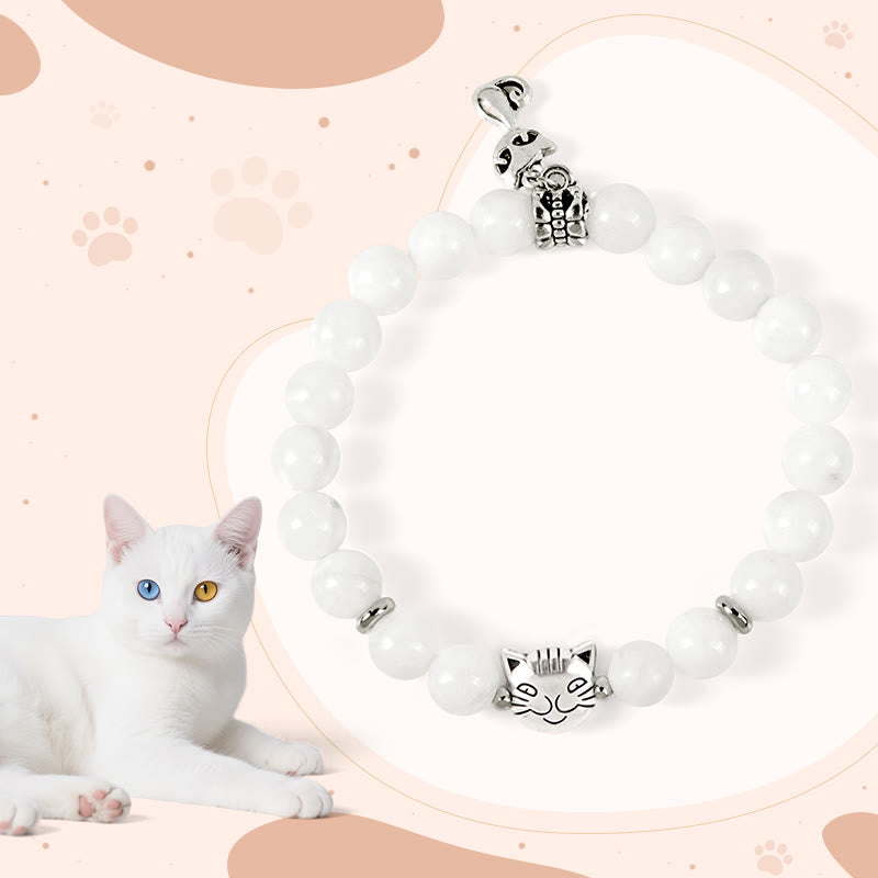 Buddha Stones Witte Kat Natuurlijke Witte Chalcedoon Kralen Positieve Armband - Witte kat (Polsomtrek 14-16 cm) - image 0
