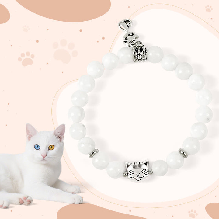 Buddha Stones Witte Kat Natuurlijke Witte Chalcedoon Kralen Positieve Armband - Witte kat (Polsomtrek 14-16 cm) - image 0