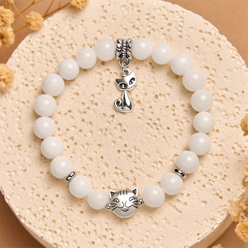 Buddha Stones Witte Kat Natuurlijke Witte Chalcedoon Kralen Positieve Armband - image 2
