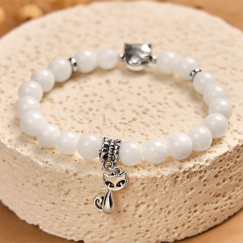 Buddha Stones Witte Kat Natuurlijke Witte Chalcedoon Kralen Positieve Armband - image 3
