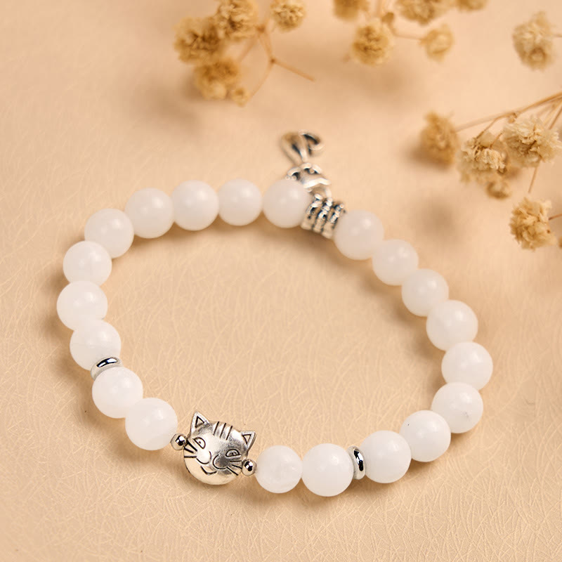 Buddha Stones Witte Kat Natuurlijke Witte Chalcedoon Kralen Positieve Armband - image 1