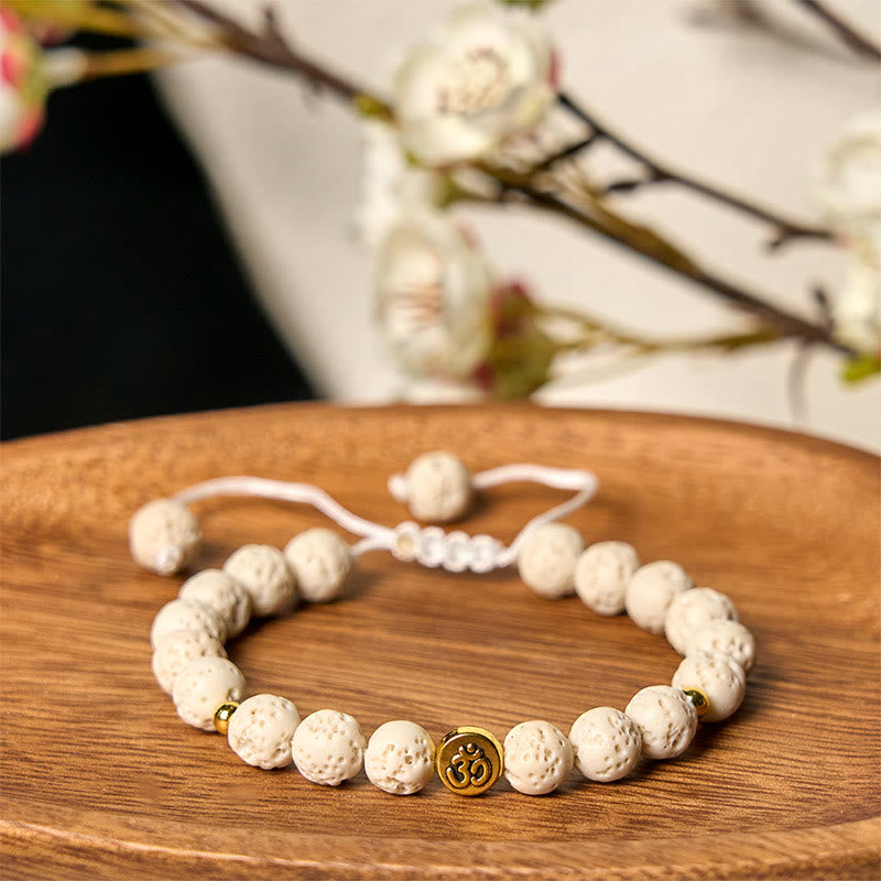 Buddha Stones Witte lavasteen Om-symbool Helende Kalmerende Armband - Witte lavasteen (Polsomtrek: 15-21 cm) - image 0