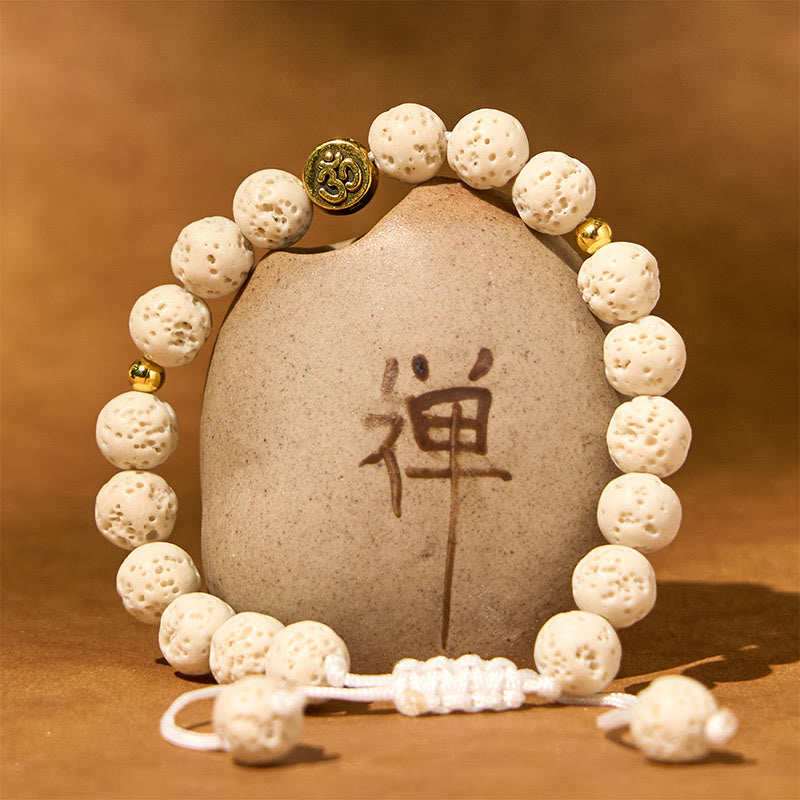 Buddha Stones Witte lavasteen Om-symbool Helende Kalmerende Armband - image 1