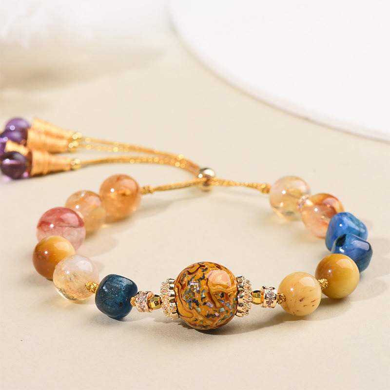 Buddha Stones Handgeweven Tibetaanse Armband met diverse kristallen - Lakkralen en diverse kristallen (Polsomtrek: 15-25 cm) - image 0