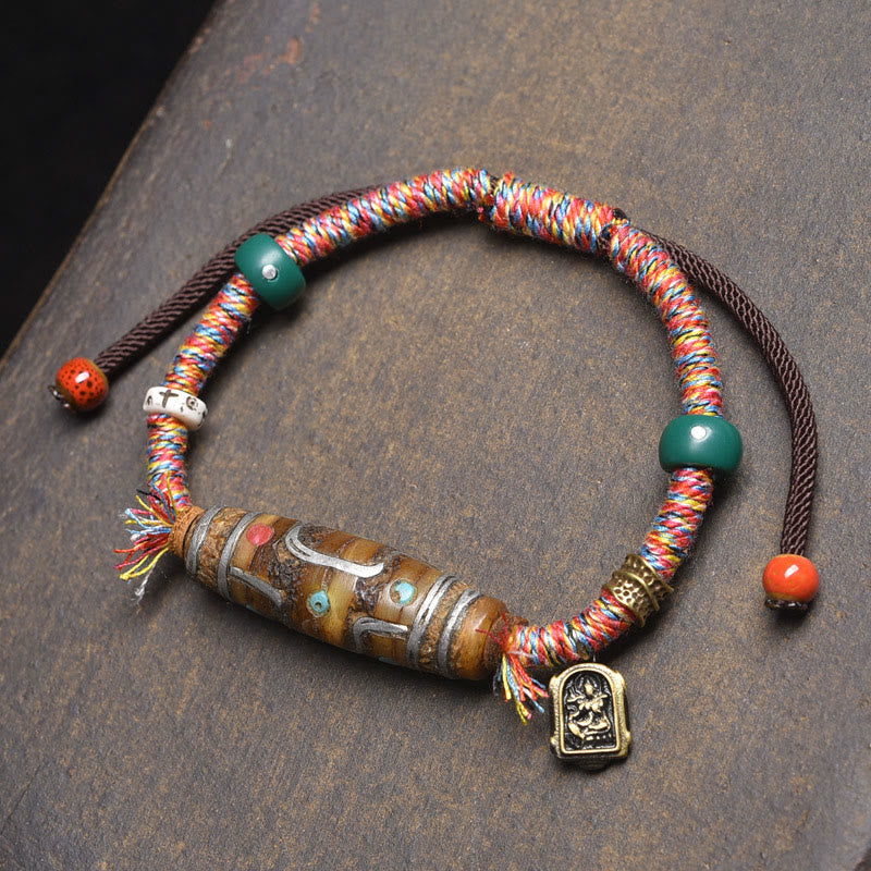 Buddha Stones Handgemaakte Tibetaanse negenoog Dzi kralen Armband - Gekleurde koorden en negenoogige dzi-kralen (Polsomtrek: 16-20 cm) - image 0