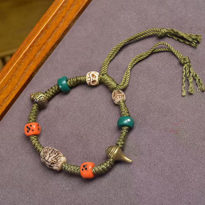 Buddha Stones Handgemaakte Armband met Tibetaanse drakenmotief - Groen touw (Polsomtrek: 16-20 cm) - image 0