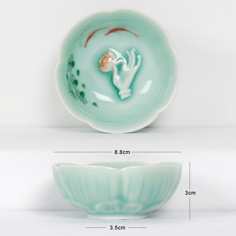 Buddha Stones Koi-vis Lotus Hand Theekopje Kung Fu Theekopje - Rode koivis en hand 8,8 cm * 3 cm * 3,5 cm - image 8