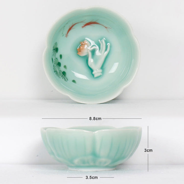 Buddha Stones Koi-vis Lotus Hand Theekopje Kung Fu Theekopje - Rode koivis en hand 8,8 cm * 3 cm * 3,5 cm - image 8