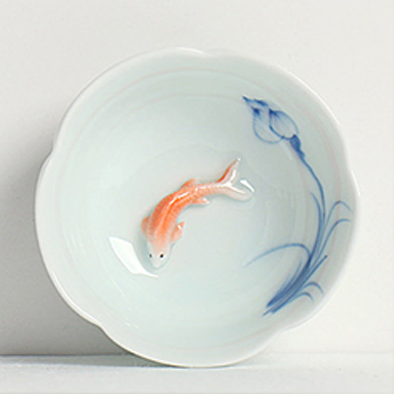 Buddha Stones Koi-vis Lotus Hand Theekopje Kung Fu Theekopje - Rode koivis en blauwe lotus 8,8 cm * 3 cm * 3,5 cm - image 5