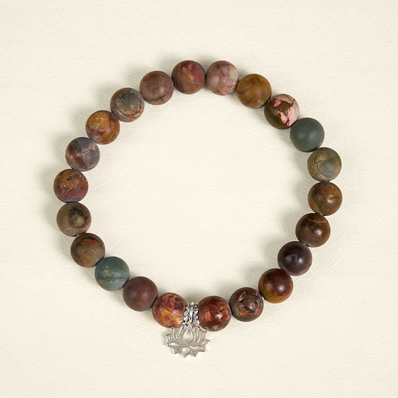 Buddha Stones Armband met lotusmotief van 925 sterling zilver en Picasso-jaspis. - image 1