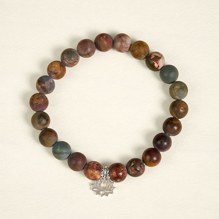 Buddha Stones Armband met lotusmotief van 925 sterling zilver en Picasso-jaspis. - image 1