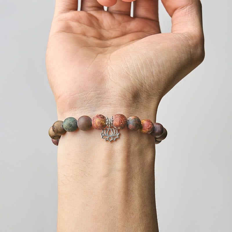 Buddha Stones Armband met lotusmotief van 925 sterling zilver en Picasso-jaspis. - image 4