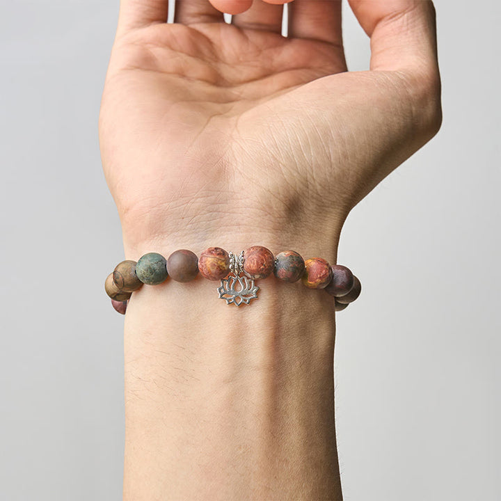 Buddha Stones Armband met lotusmotief van 925 sterling zilver en Picasso-jaspis. - image 4