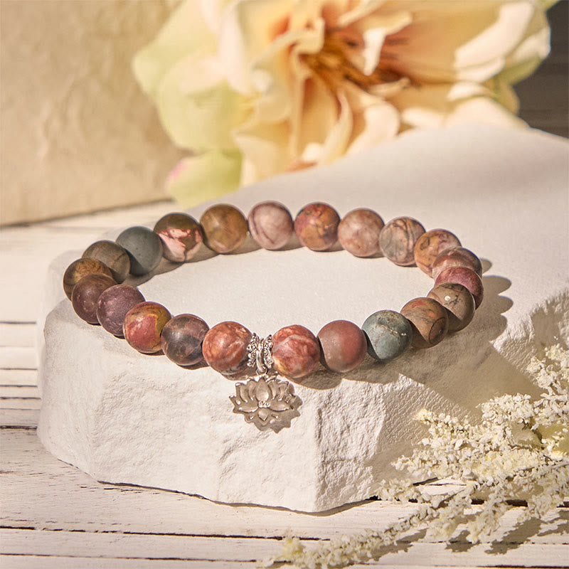 Buddha Stones Armband met lotusmotief van 925 sterling zilver en Picasso-jaspis. - 20 cm - image 0