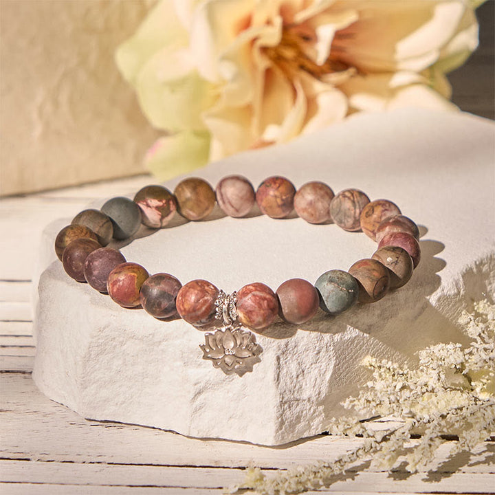 Buddha Stones Armband met lotusmotief van 925 sterling zilver en Picasso-jaspis. - 20 cm - image 0