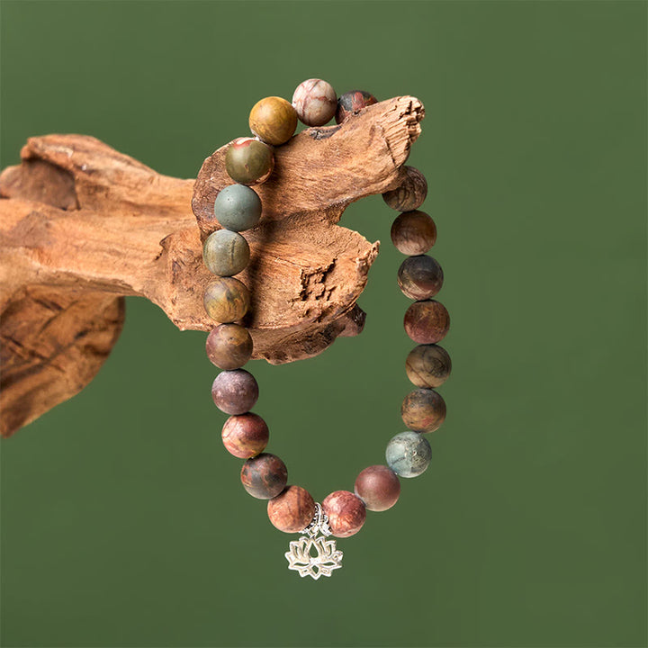 Buddha Stones Armband met lotusmotief van 925 sterling zilver en Picasso-jaspis. - image 3